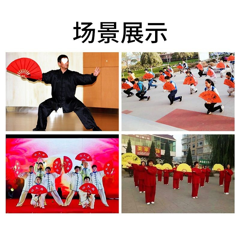 Tai Chi Fan, Kung Fu Fan, Double-Sided Golden Red Bamboo Bone Chinese Style Student Martial Arts Performance Kidsren's Dance Fan
