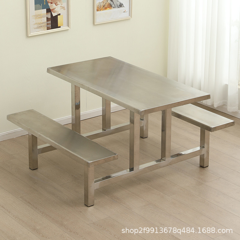 Stainless Steel Canteen Dining Table and Chairs Fiberglass Rectangular Breakfast Shop Conjoined 4/6/8/10 Staff Canteen School