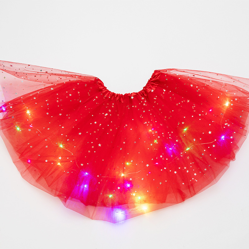 Foreign Trade Kidsren's Skirt European and American Led Light Skirt Kidsren's Tutu Skirt Tutu Skirt Star Sequin Luminous Skirt Gauze Skirt Skirt