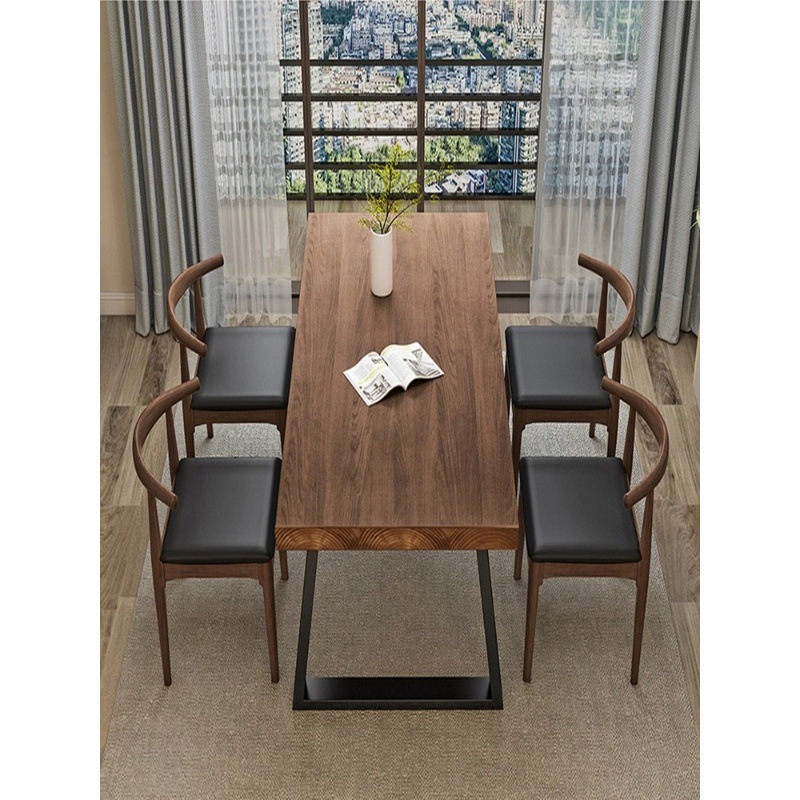 Nordic Modern Household Dining Table and Chair Combination Dining Table Iron Solid Wood Dining Table Casual Coffee Table Household Small Apartment Table