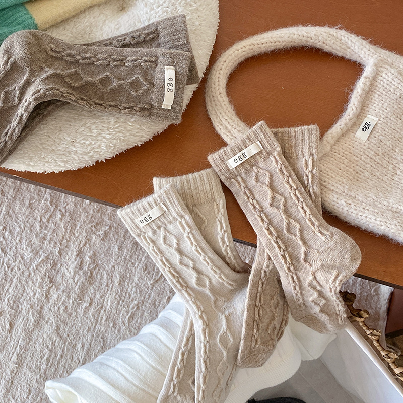 Rabbit Wool Egg Socks Women's Autumn and Winter Thickened South Korea Dongdaemun Ins Cloth Label Warm Mid-tube Stacked Socks for Children