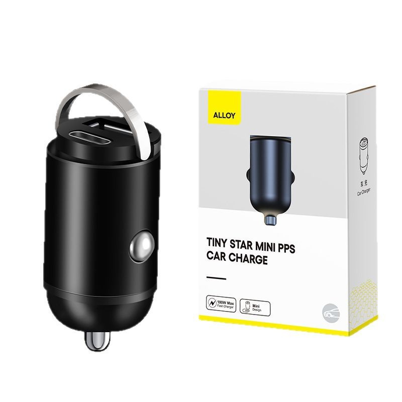 Car charger new car charger one drag two 100W super fast charge multi-function cigarette lighter Mini Hidden pull ring