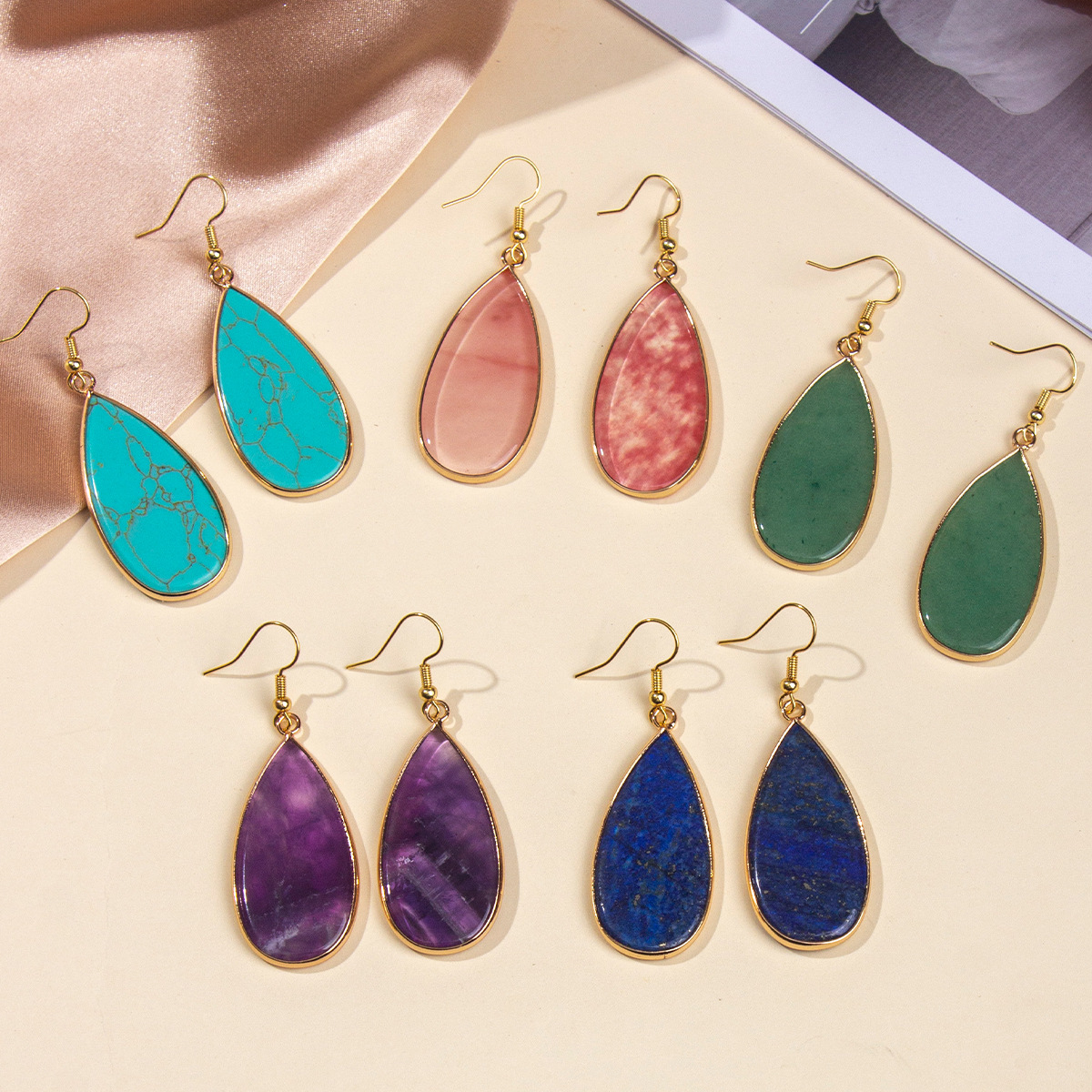 Новые серьги из натурального камня Zhuhang Jewelry, легкий люкс, высококачественные серьги с синим и зеленым камнем оптом