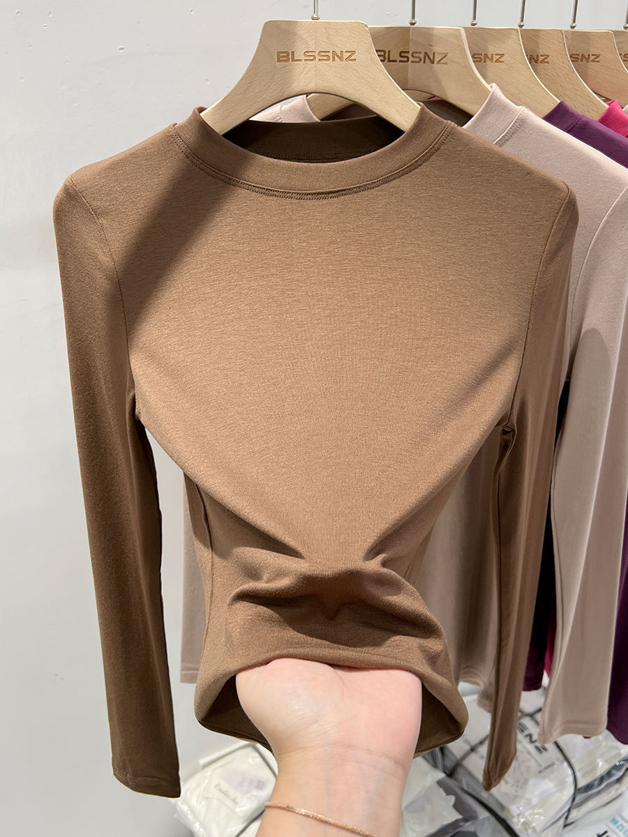 Small stand collar white cotton long-sleeved T-shirt women's spring slim-fit slimming bottoming shirt women's inner foreign-style thin top