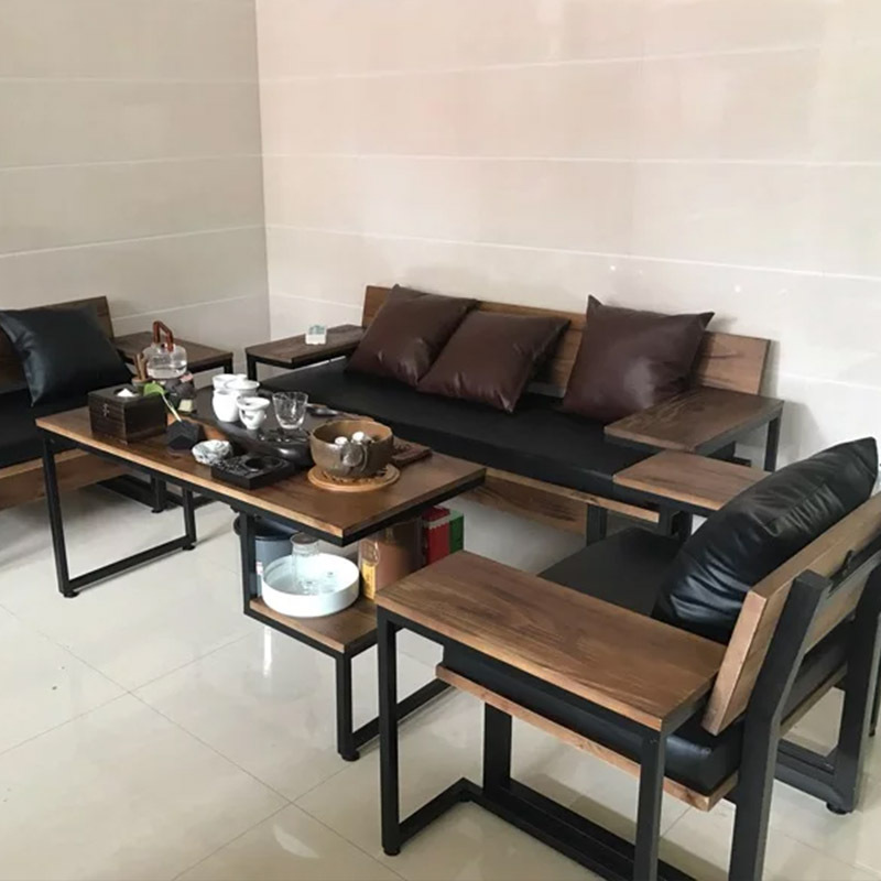 Foshan Sofa Combination Office Studio American Retro Old Iron Sofa Chair Solid Wood Industrial Style Sofa