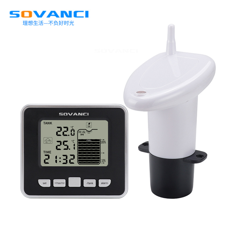 Бытовой ультразвуковой электронный уровень воды, сигнализация высокого и низкого уровня воды, цифровой термометр, часы, уровень воды