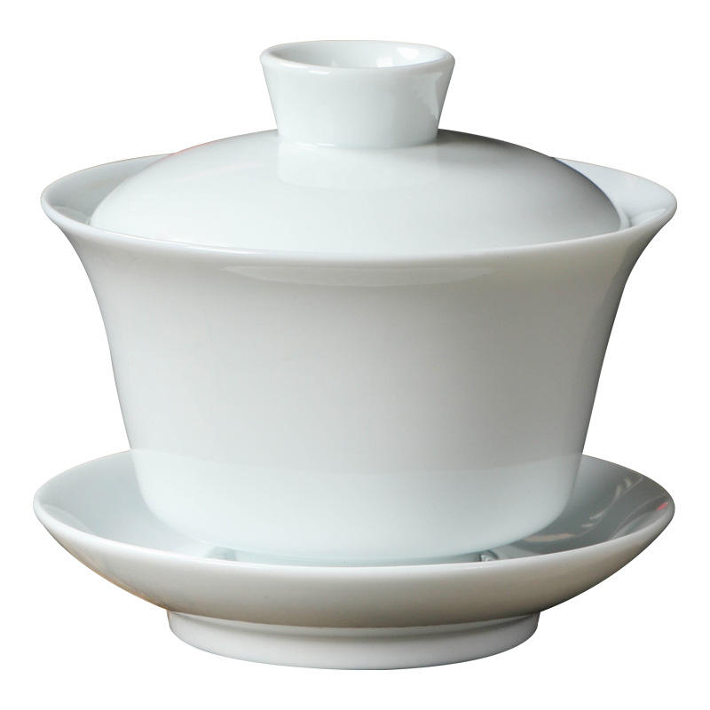 High White Porcelain Sancai Bowl Suede Jade Porcelain Pure White Big small size Tea Cup Company Activity Store Opening LOGO Gift