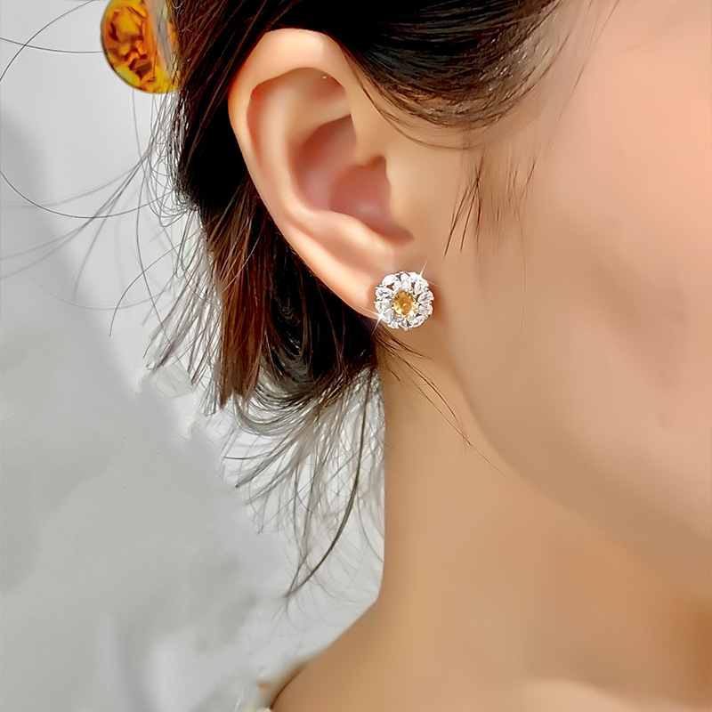 Earrings for Women, Elegant Studded with Diamonds, Fashionable Design, Natural Crystal Stone Accessories, Blooming Flowers, S925 Sterling Silver Earrings