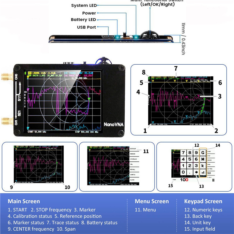 NanoVNA-H Upgrade Antenna Vector Network Antenna Analyzer MF HF VHF UHF with SD Card Slot