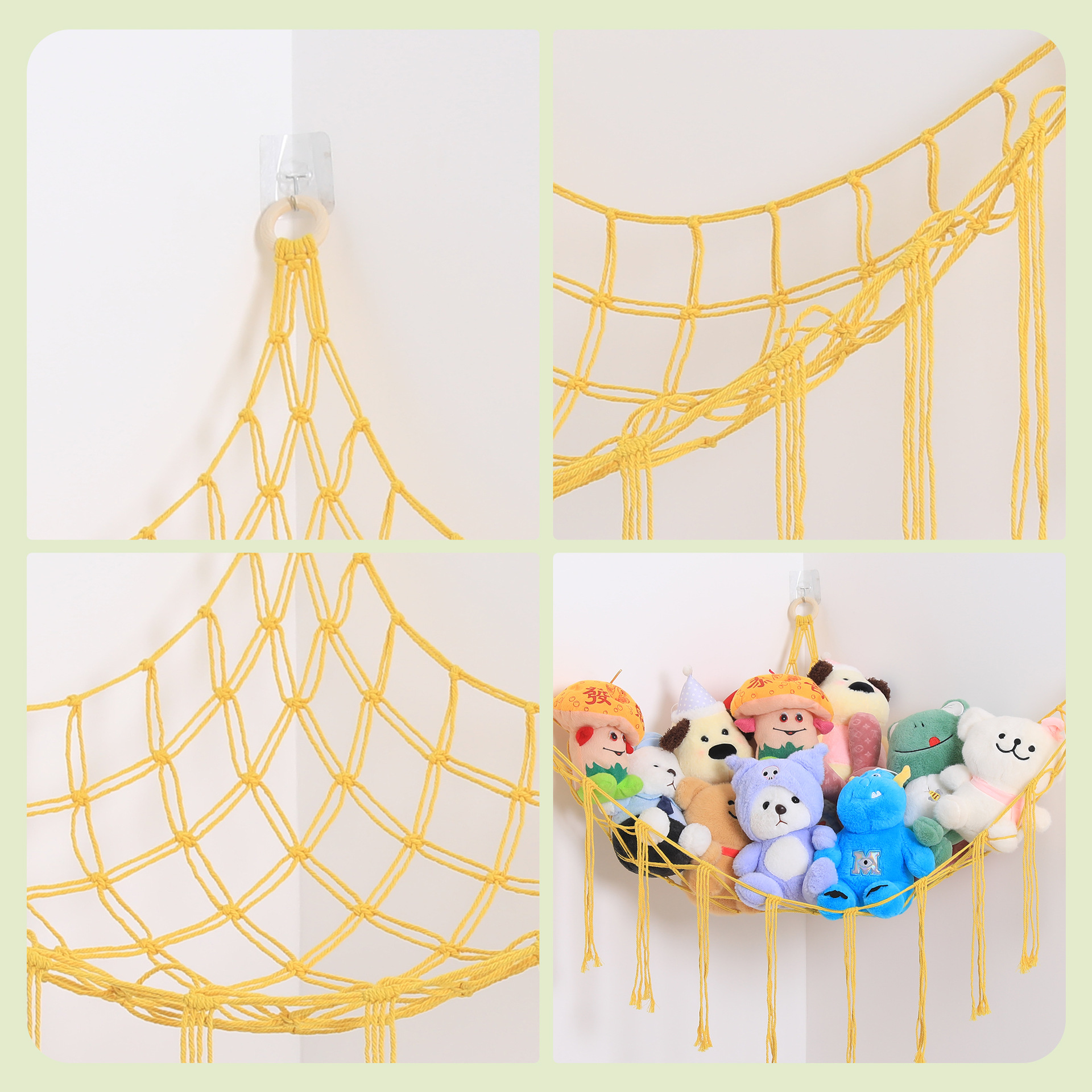 Toy Storage Net Bag Wall Hanging Hand-Woven Triangle Net Bag Kidsren's Room Doll Storage Net Bag Wall Hanging Hammock