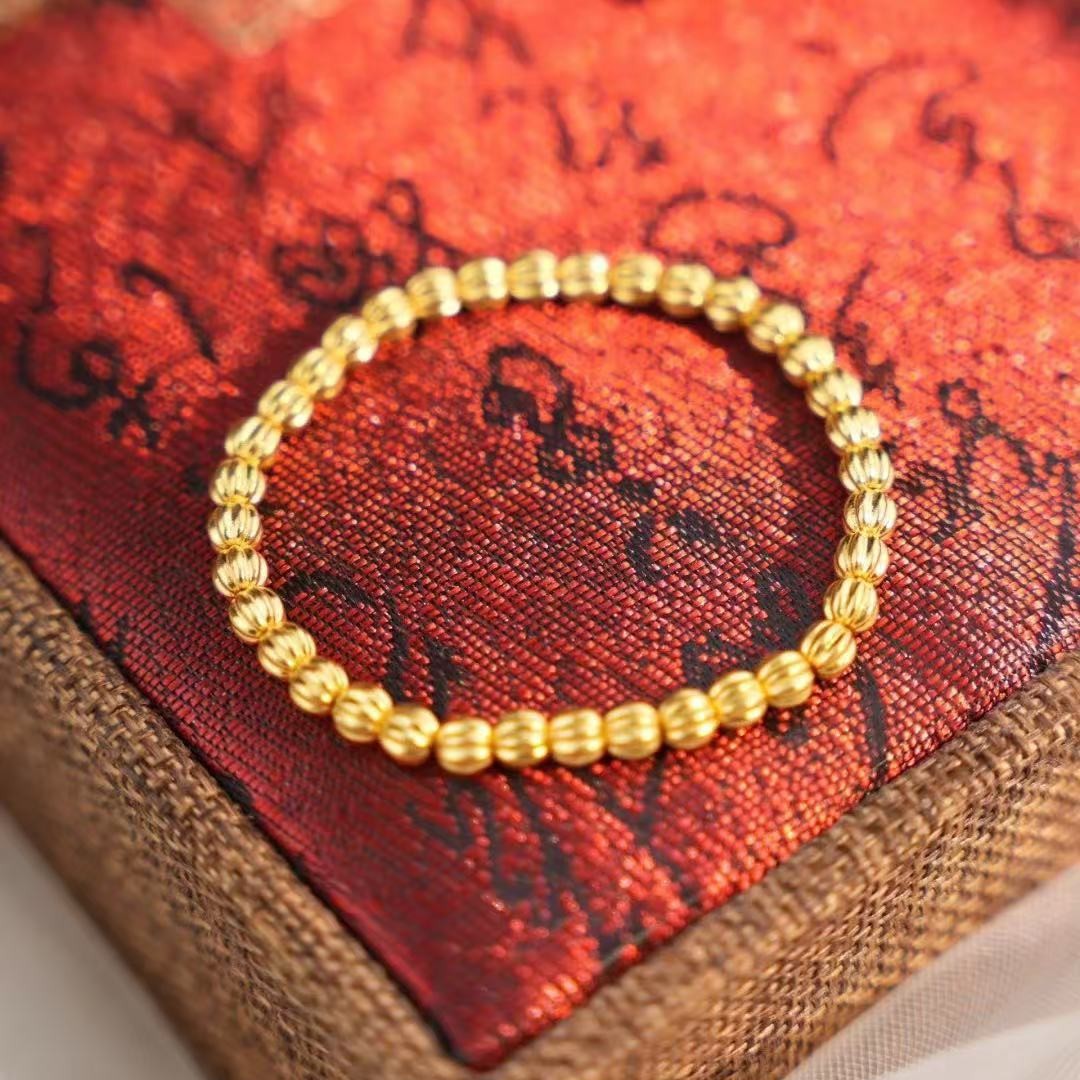 18K Gold Pumpkin Beads Au750 Color Gold DIY Bracelet Necklace Beaded Braided Rope Separated Beads Loose Bead Accessories Water Shell Wholesale