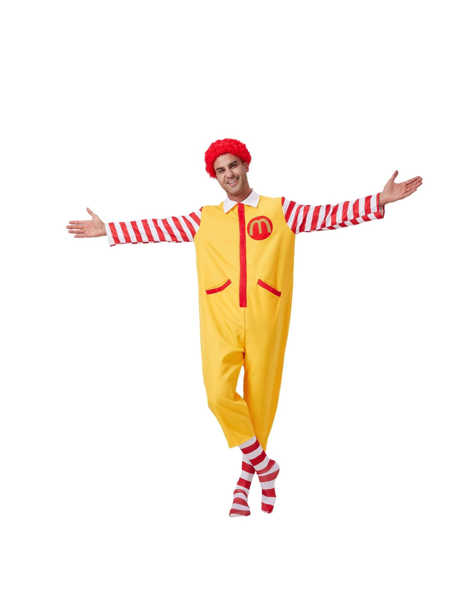 Cross-Border In-Stock Halloween Costume Retro Cos Outfit Masquerade Clown Men's Jumpsuit Without Wig