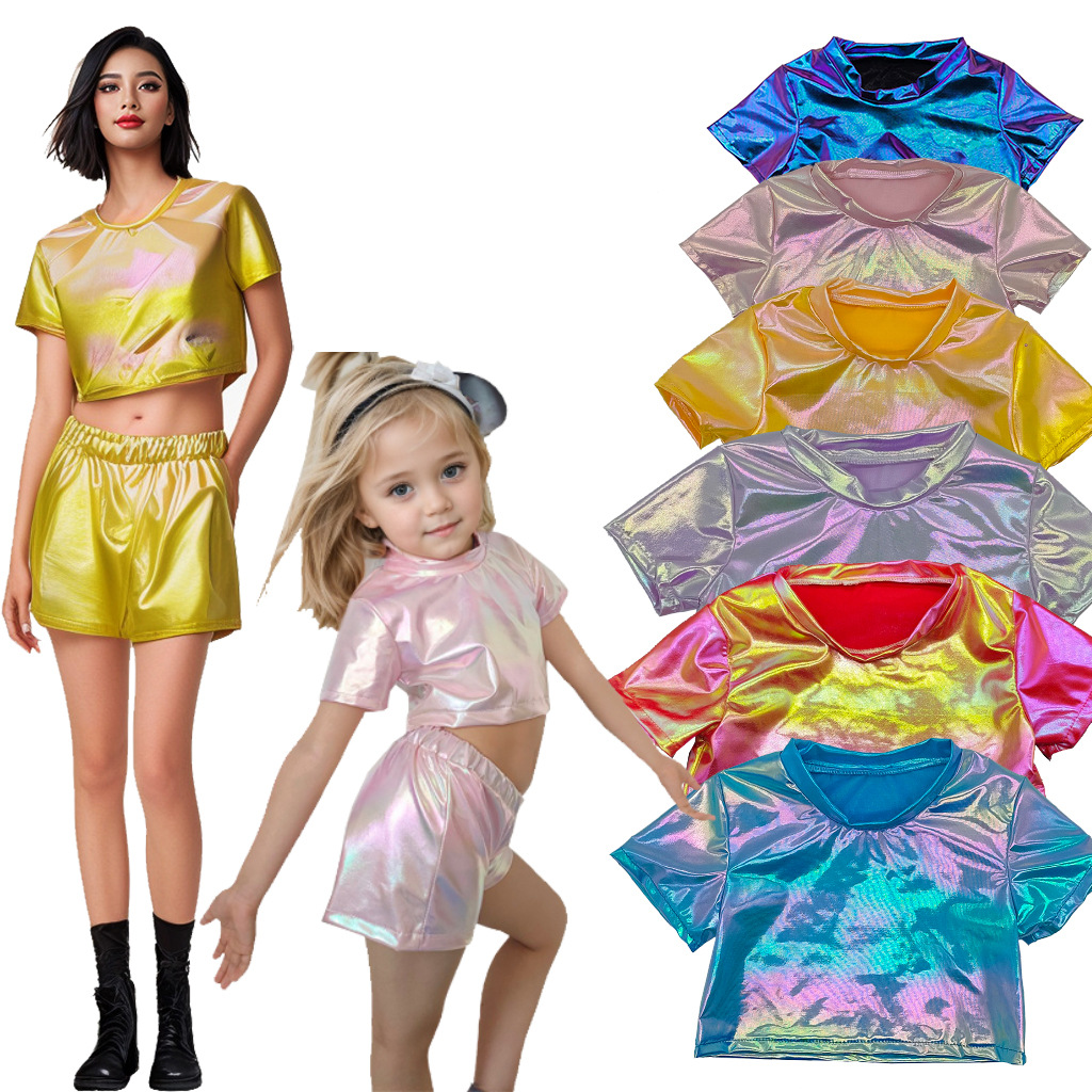 Классическая одежда для выступлений, хоровая одежда для детей, яркая лазерная футболка с коротким рукавом