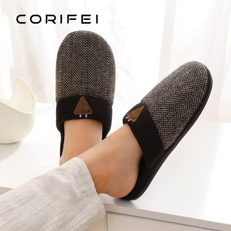 CORIFEI Family Liv Autumn and Winter Men's Slippers Indoor Non-Slip Platform Cotton Slippers Simple Light Luxury Style DS-32621