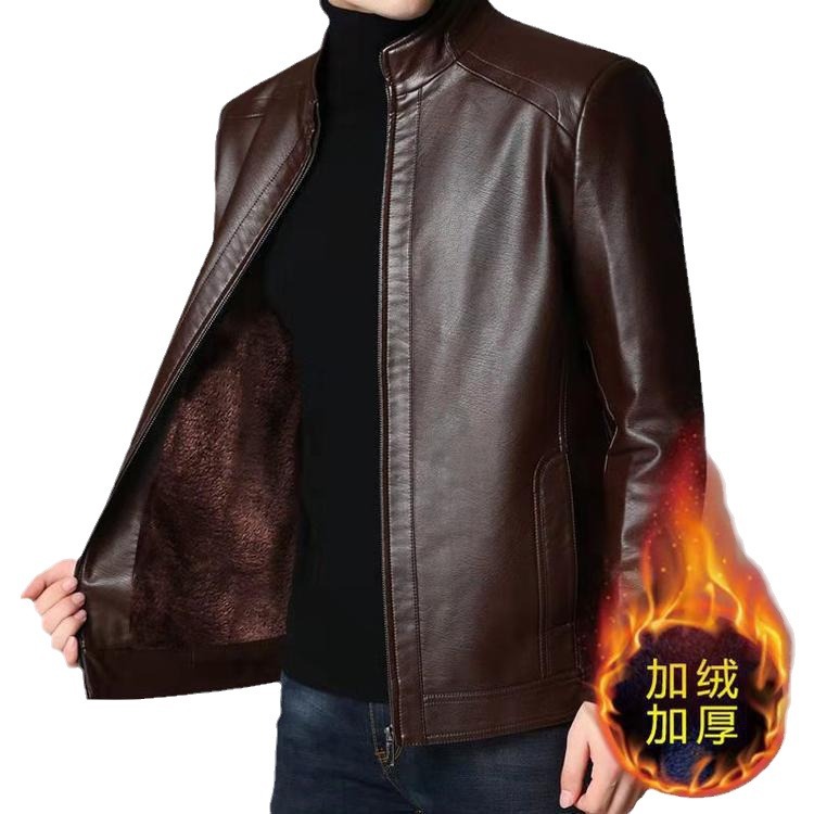 Cross-border Haining pu leather men's 2024 new autumn and winter dad fleece-lined padded sheepskin jacket coat