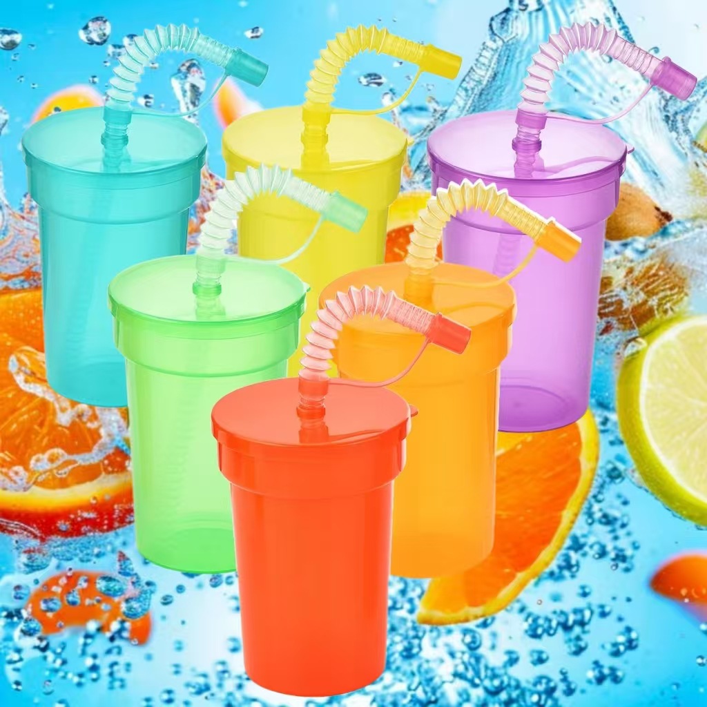 Складная пластиковая чаша с соломинкой, 6-цветная радуга, многофункциональная чаша для напитков