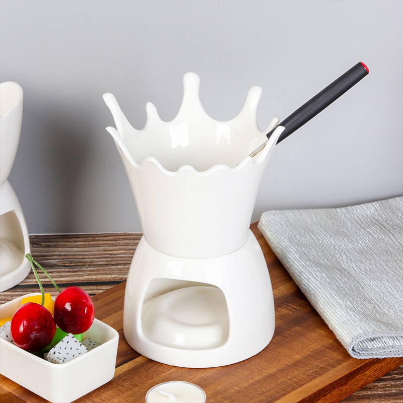 Household Ceramic Chocolate Melting Furnace Set Compact Mini Heating Milk Tea Furnace Cheese Melting Pot Dessert Tool