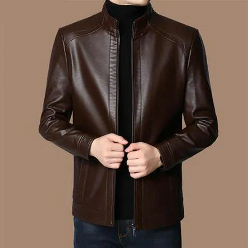 Cross-border Thin Haining Leather Men's 2024 New Winter Middle-aged and Elderly Dad's Puleather Jacket Top Coat