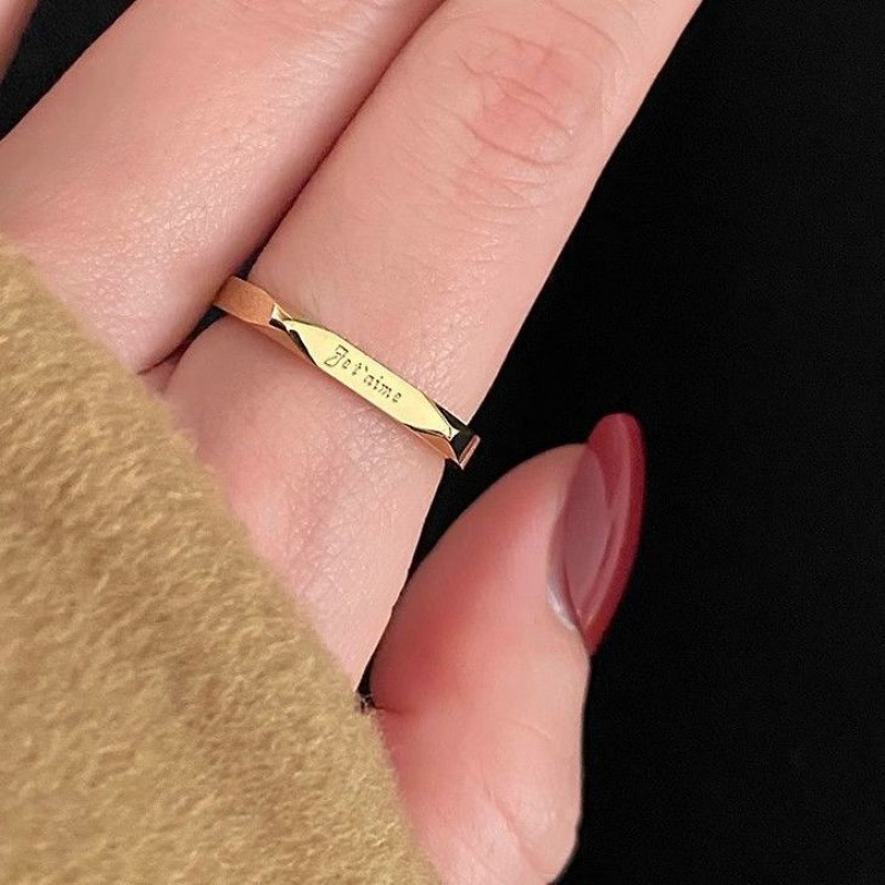Titanium steel does not fade French I love you ring niche designer simple letter plain ring couple ring girlfriends
