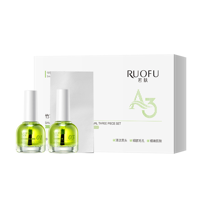 Ruofu Bamboo Extract Blackhead Remover Three-Piece Set Deep Cleansing Pore Shrinking Essence Acne Closed Nose Patch Exporting Liquid