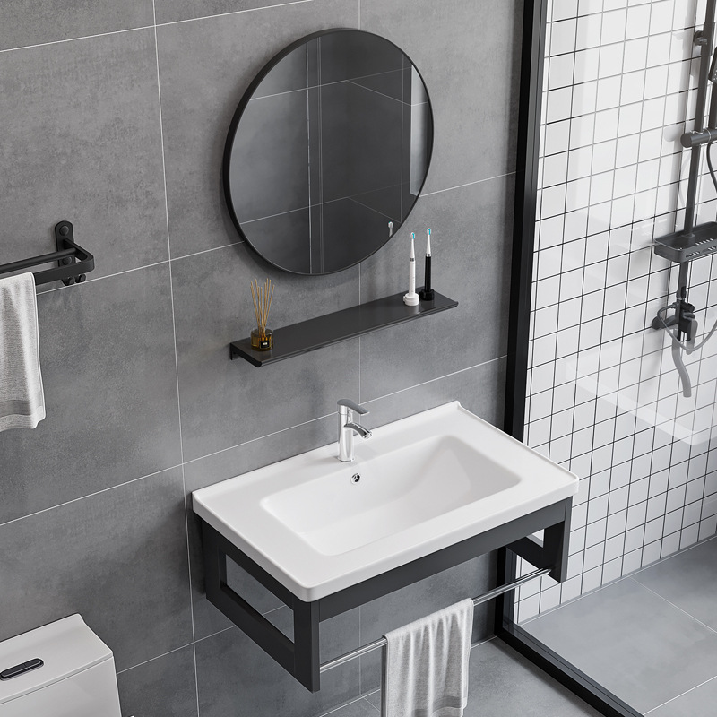 Простой алюминиевый настенный шкаф для ванной, интегрированная раковина
