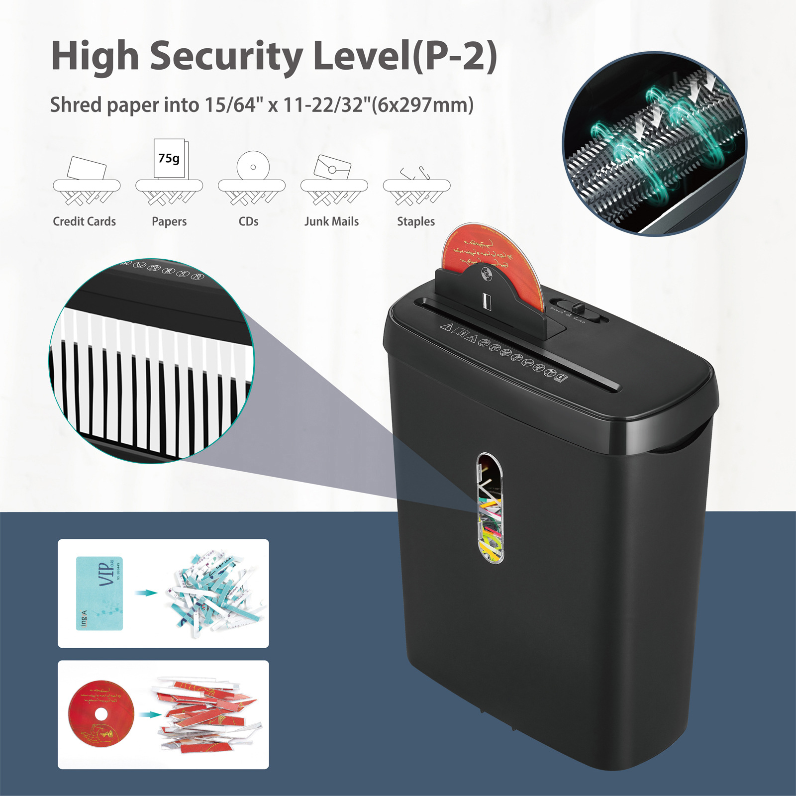 Шредер Lingya Sd108P офисный 12L большой емкости электрический малый полосный 2 уровня бытовой кросс-бордерный шредер на 8 листов