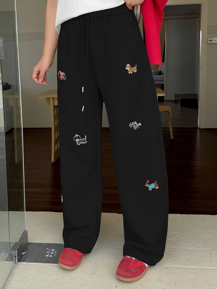 Plus Size Women's Clothing 100kg Pants Women's 2025 Summer New Scimitar Pants Cartoon Embroidered Casual Pants 8803