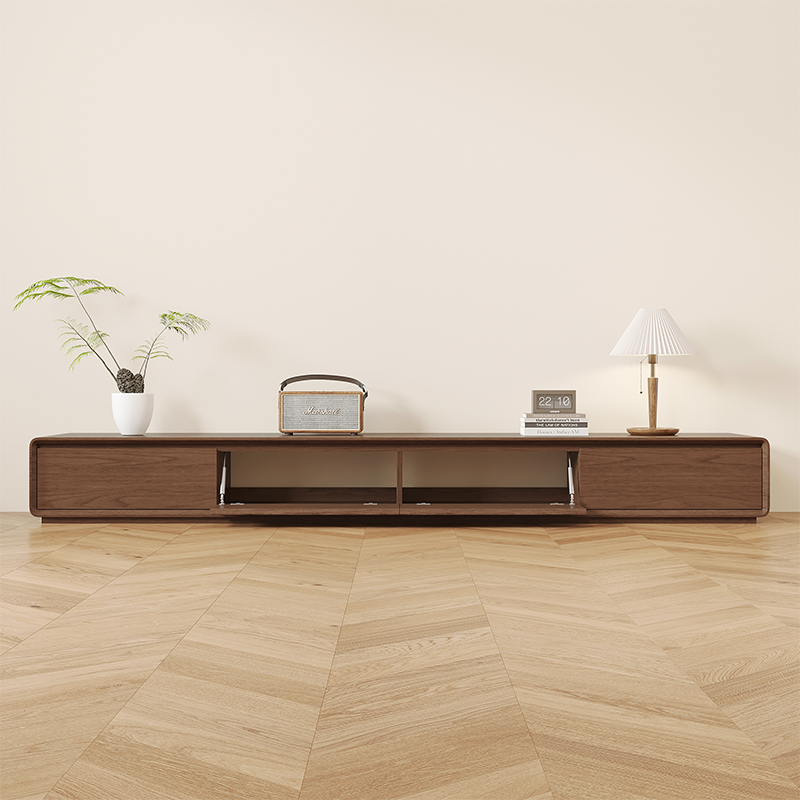 Nordic Simple Tv Cabinet Home Living Room Coffee Table Combination Modern Type Walnut Color Floor-Standing Solid Wood Tv Cabinet