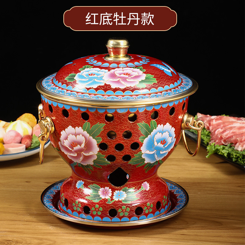 Cloisonne single small copper pot commercial alcohol small fat beef hot pot meal red copper hot pot enamel color copper pot