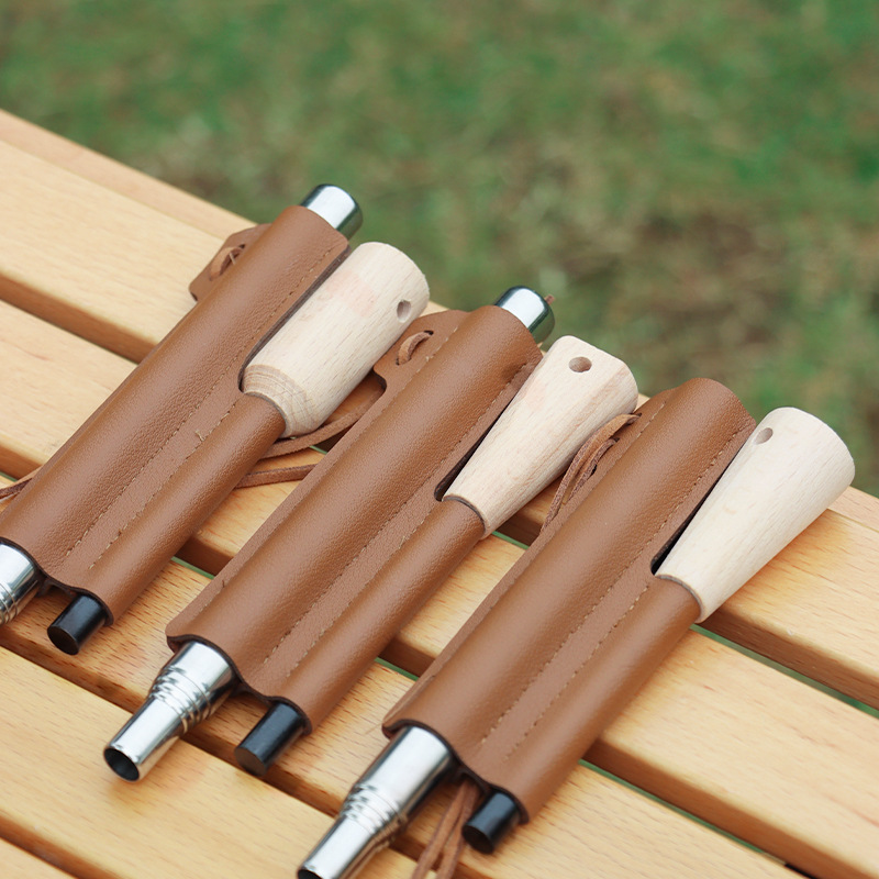 Outdoor blowpipe flint suit camping retractable stainless steel 5 section blowpipe solid magnesium rod