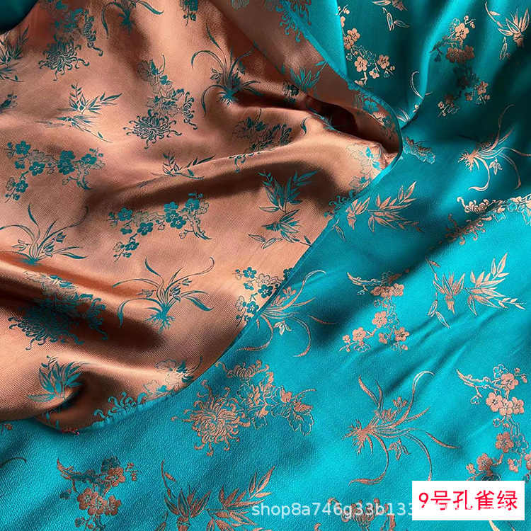 Plum, Orchid, Bamboo and Chrysanthemum Silk Fragrant Crepe Fabric New Chinoiserie Tang Suit Han Dynasty Cheongsam Heavy Jacquard Silk Fabric