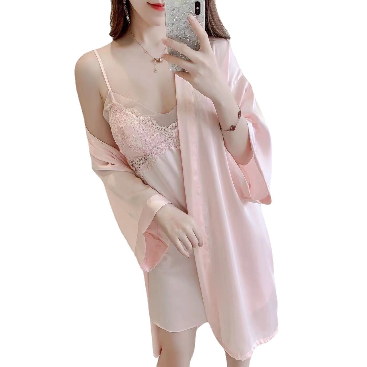 Strap pajamas sexy women's summer 2022 new nightdress with chest pad Summer Ice Silk plus size lace home wear