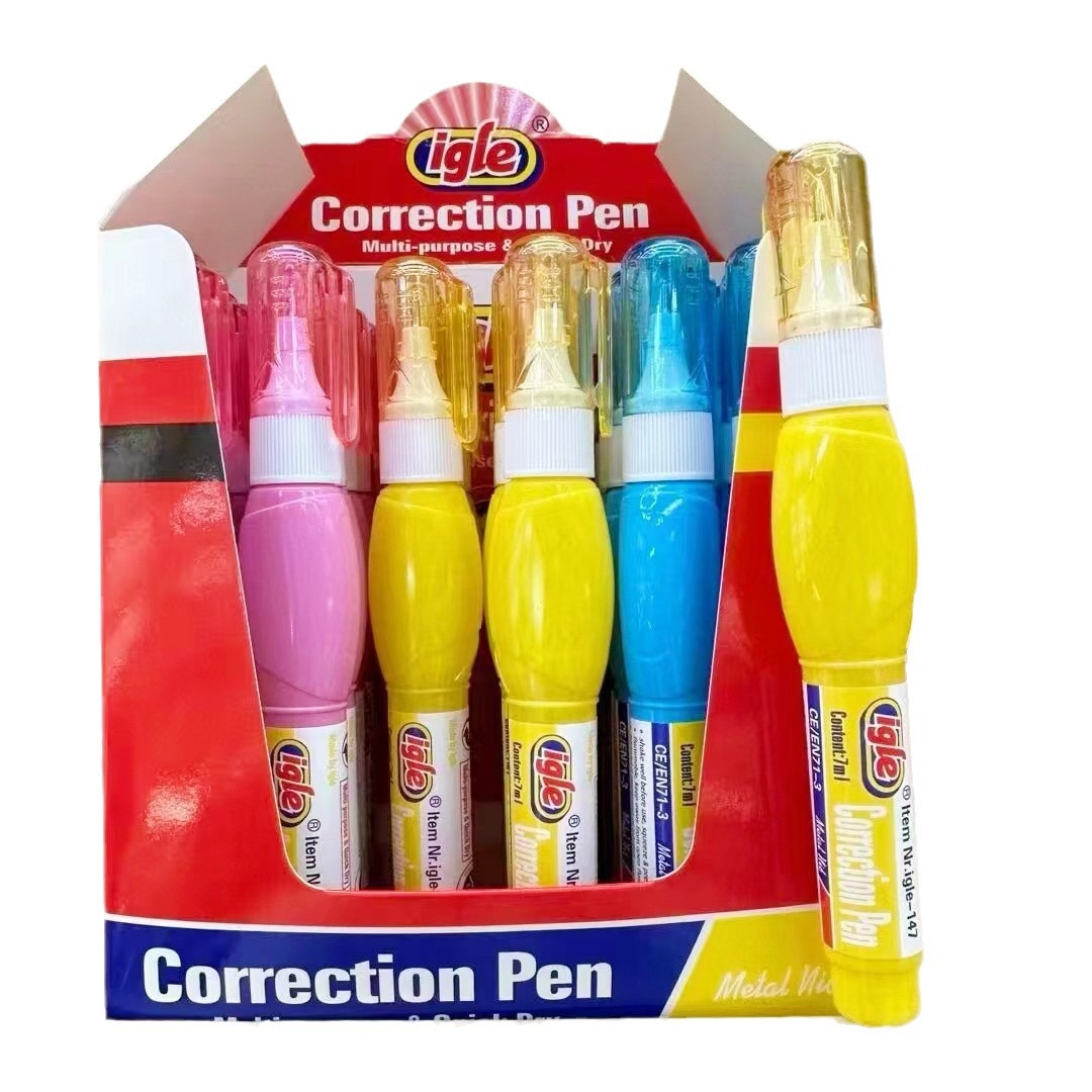 Igle Various Models of Correction Fluid Correction Fluid Student Stationery Quick-Drying Large-Capacity Export Correction Pen Manufacturer Batch