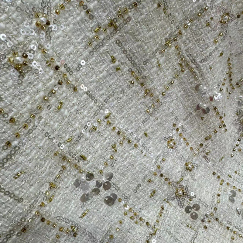 Manufacturer Supplies Tweed Fabric, Woolen Fabric, Gold Silk Bead Embroidery Jacket, Autumn and Winter Dress Fabric