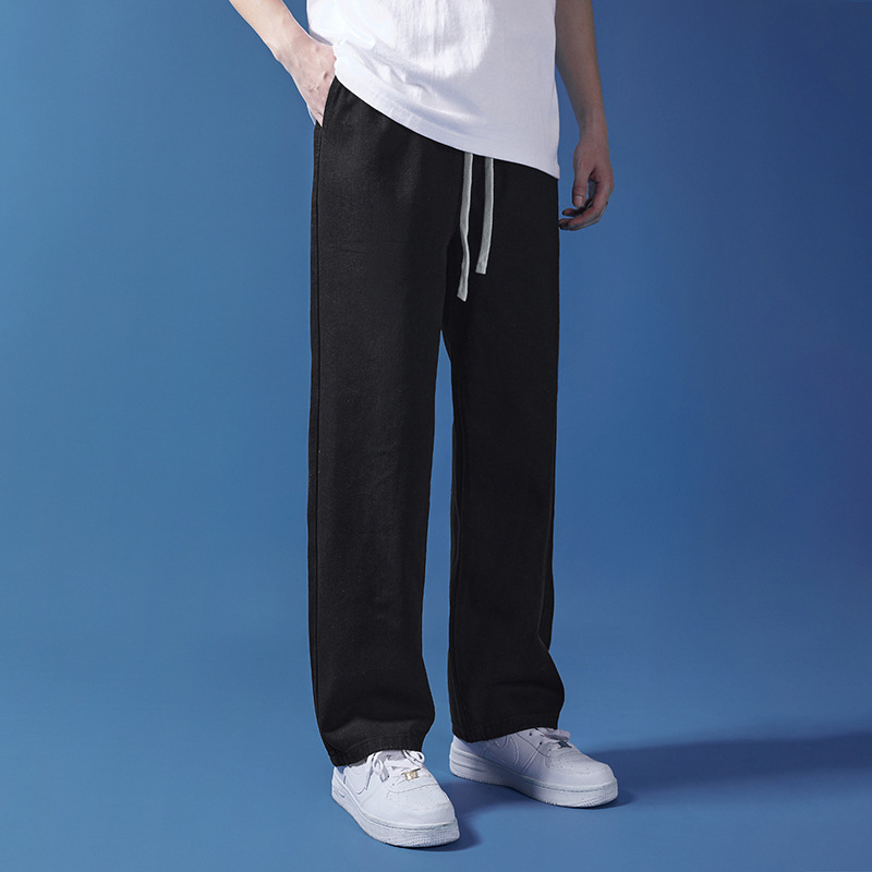 Wide Leg Jeans Men's Summer Korean-style Harajuku Style Casual Simple Fashionable Loose Drawstring Straight Tube Long Pants