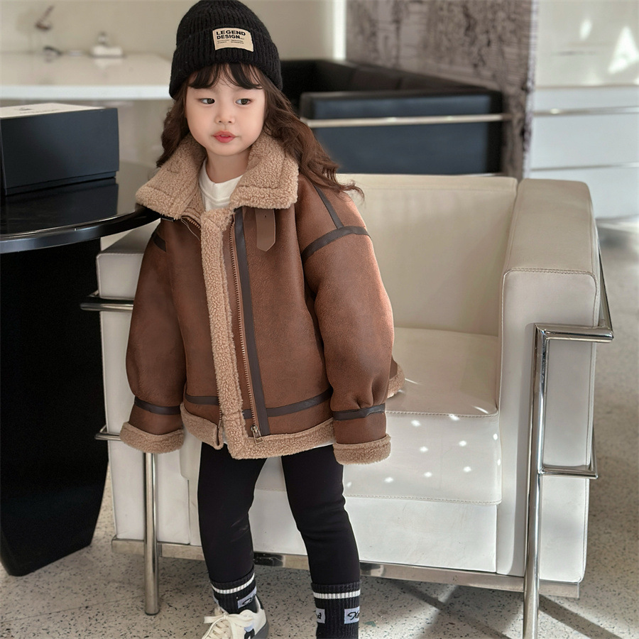 "Parent-child" children's winter fleece-lined padded fur new gilded suede warm coat