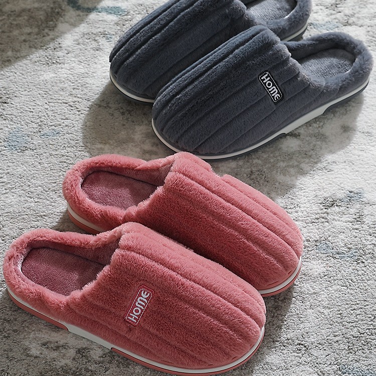 Cotton slippers men's autumn and winter home warm thick bottom anti-slip household plush large size winter slippers men