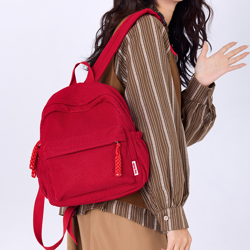 Corduroy Small Backpack for Women 2025 Winter New Japanese Style Casual Simple Versatile Travel Shopping Soft Girl Backpack