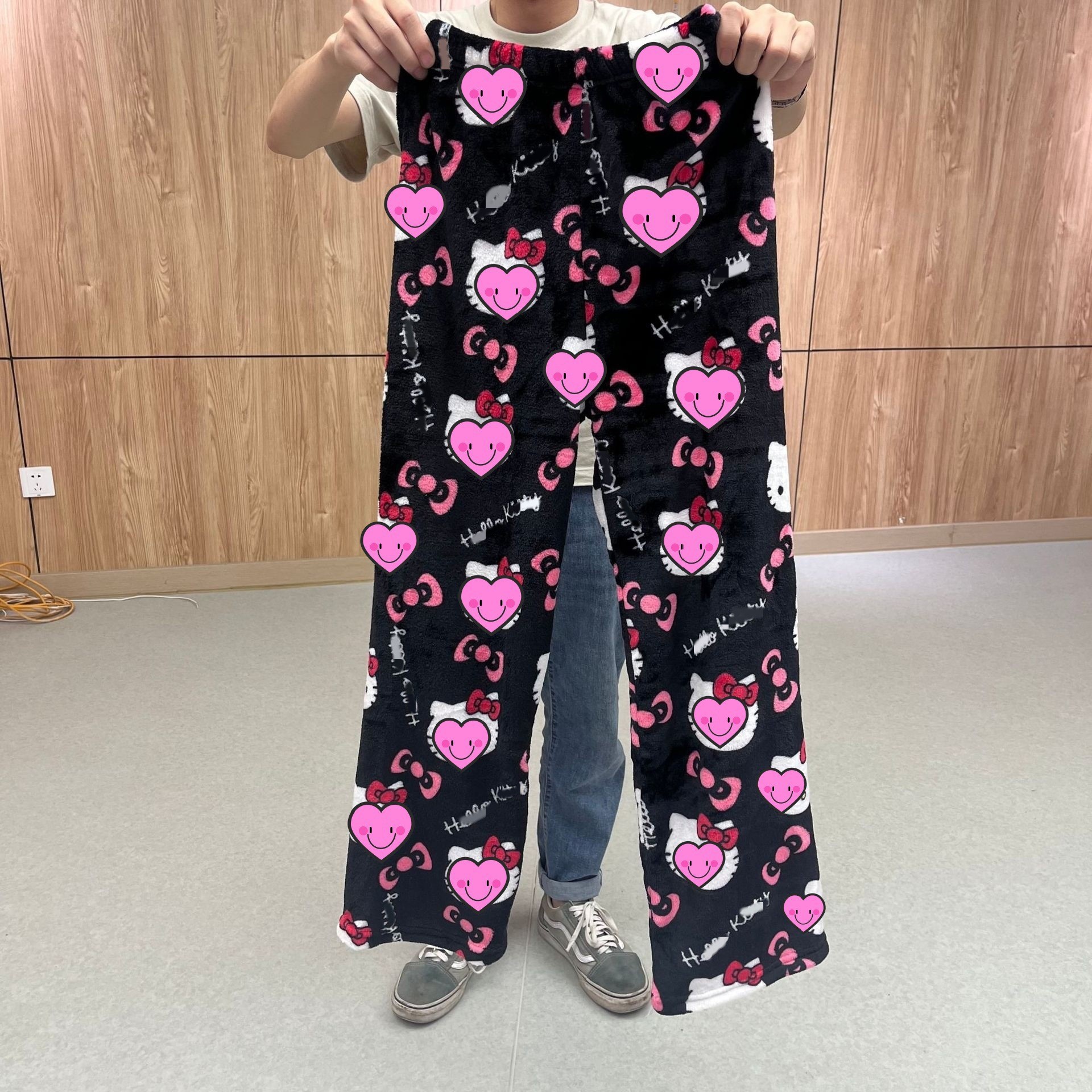 Amazon Cartoon Cat Christmas Velvet Pajamas Women's Home Casual Autumn and Winter Flannel Velvet Pants for Home and Outdoor Wear