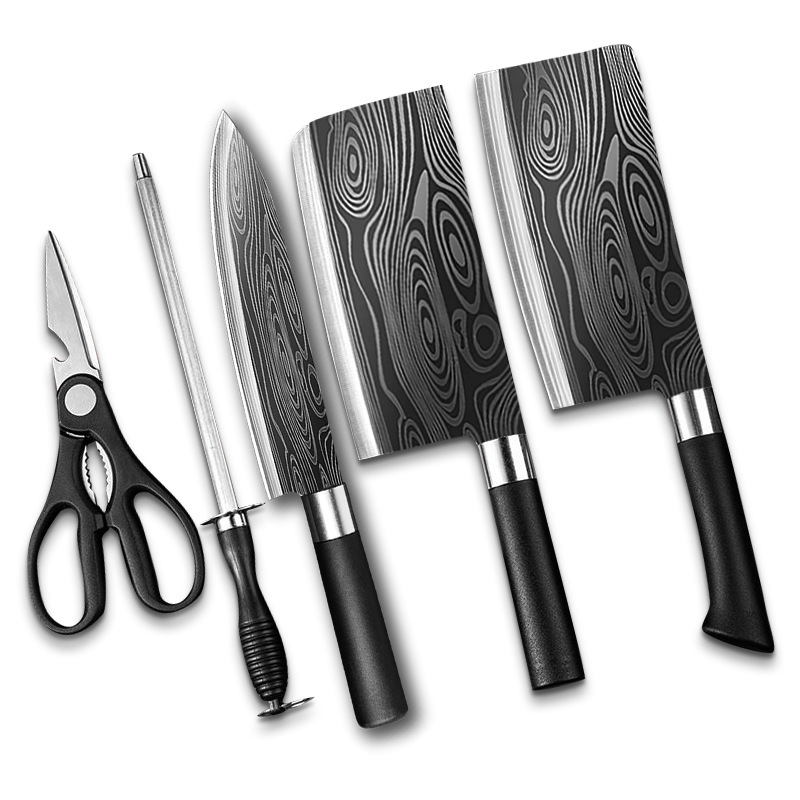 Damascus pattern kitchenware knife set stainless steel household kitchen knife chef knife set 5-piece kitchen utensils in stock