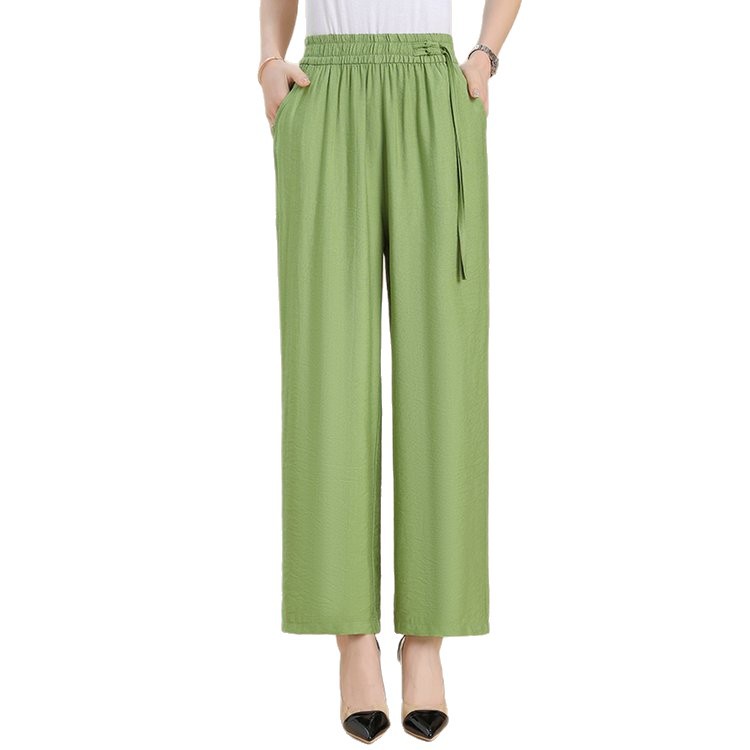 Mom Summer New Style Straight Casual Pants Dosing Ice Silk High Waist All-match Solid Color Fashion plus size Women's Cherry Blossom