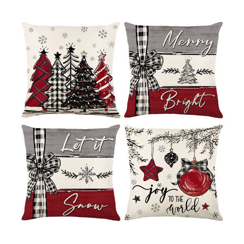 Amazon Hot Christmas Theme Pillow Case Christmas Snowman Printed Linen Pillow Case High Color Value Car Pillow Case