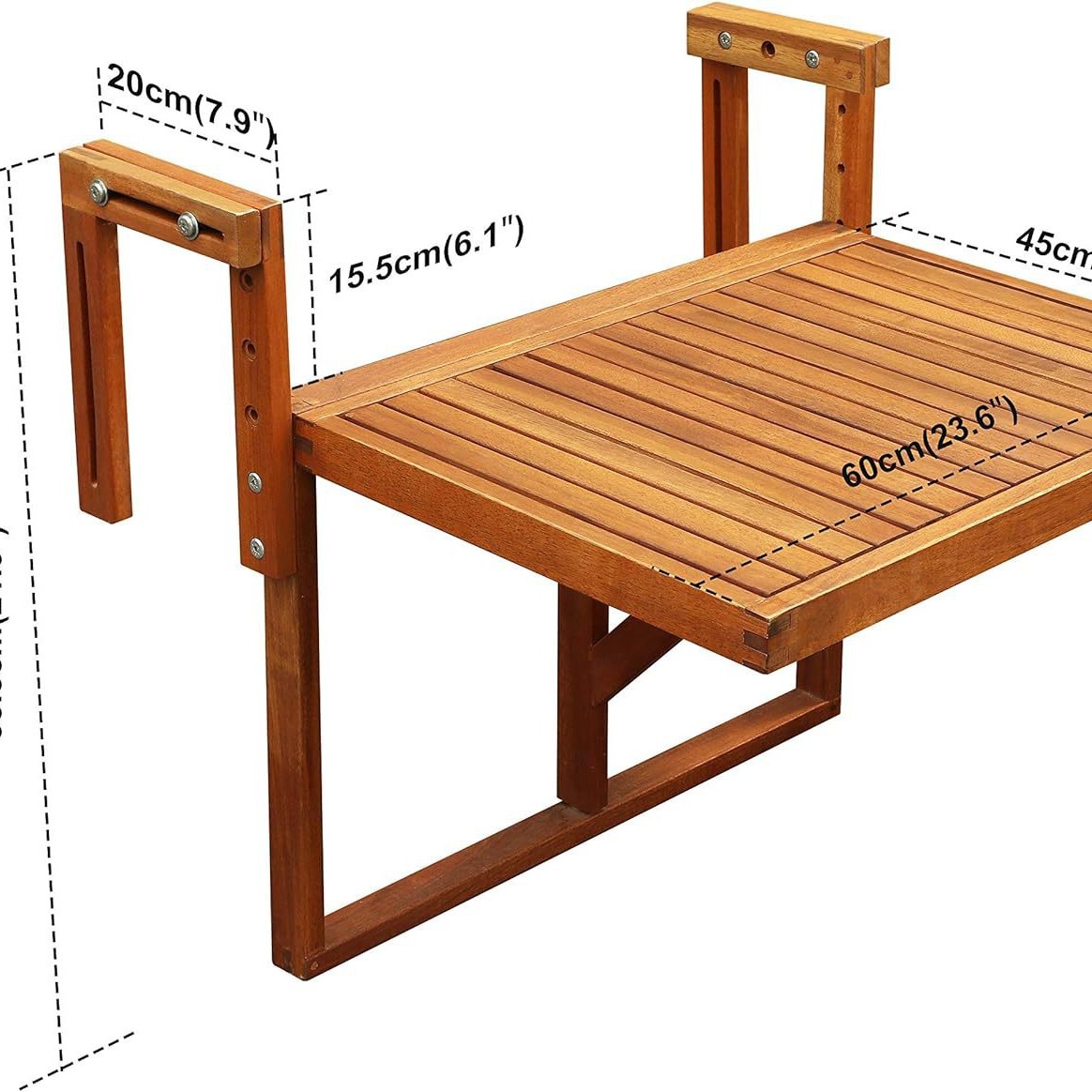 Cross-Border Folding Balcony Deck Table Solid Wood Outdoor Hanging Railing Table Acacia Wood Modern Style Adjustable Folding Table