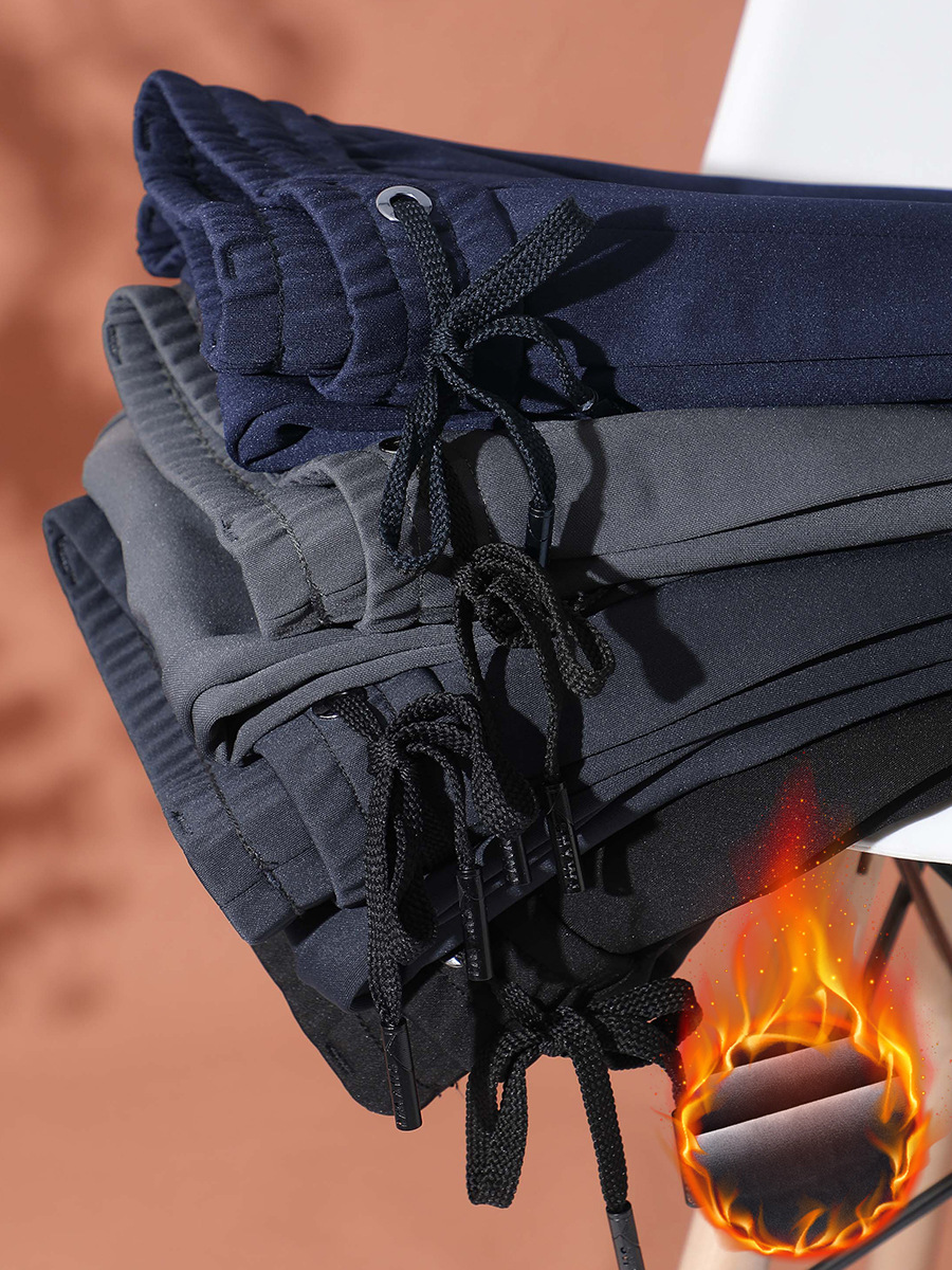 2024 autumn and winter new four-sided elastic anti-wrinkle elastic pants thick business casual pants fleece-lined warm casual pants
