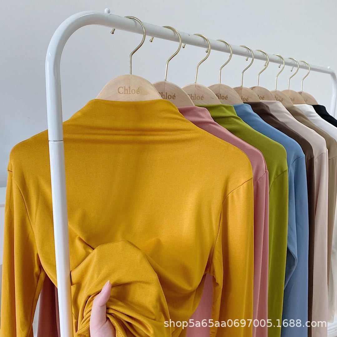 Nine-Color Mask Top Early Autumn Half-High Collar High-Elastic Solid Color Base Shirt Slim Fit Fashionable Inner and Outerwear Top for Women