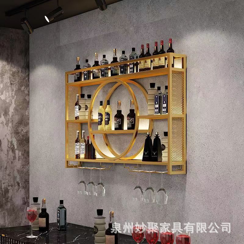 Wine Cabinet Display Rack Bar Restaurant Wall-Mounted Bar Counter Wine Rack Iron Art Wall-Mounted Storage Rack Light Luxury Wall-Mounted Wine Cabinet