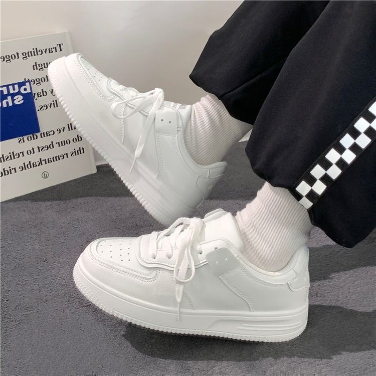 Foreign Trade Wholesale White Shoes 2023 Spring & Fall New Thick-Soled Pure White Round-Toe Sneakers Student Lace-Up Casual Shoes for Women