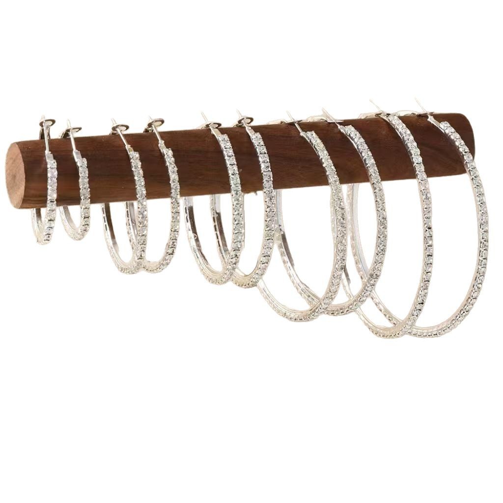 Cross-border Explosions Rhinestone Ear Ring Earrings Simple and Generous Fashion Single Product Ladies Jewelry Daily Matching Personality Earrings