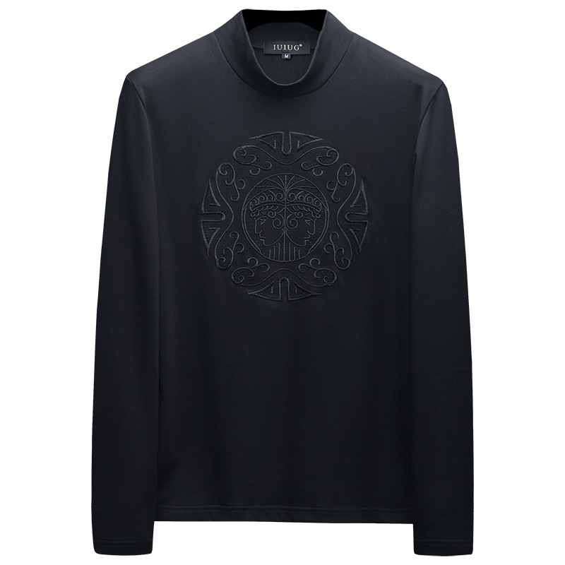 Men's Autumn and Winter New Men's Accessible Luxury Quality Half Turtleneck Fleece-Lined Thickeneded Bottoming Shirt Trbottomy Embroidered T-Shirt