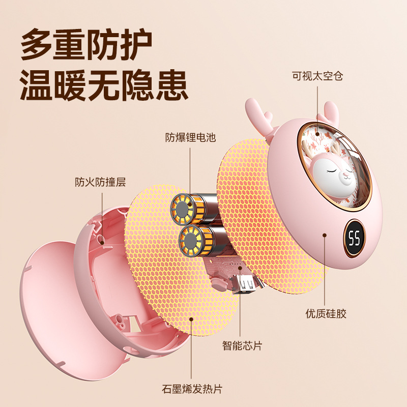 2025 New Cute Pet Hand Warmer USB Portable Mini Cartoon Digital Display Hand Warmer Gift Factory